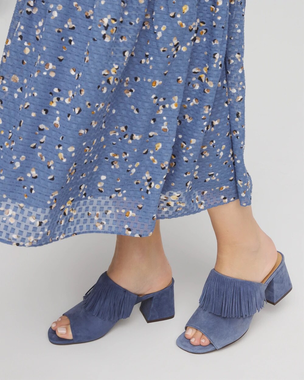 Chico's Sale - Blue Lotus Suede Fringe Block Heels