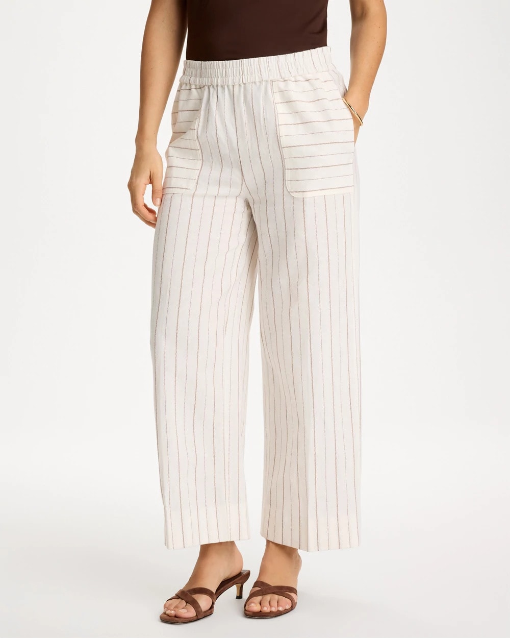 Chico's On Sale - Pinstriped Linen-Cotton Crop Pant