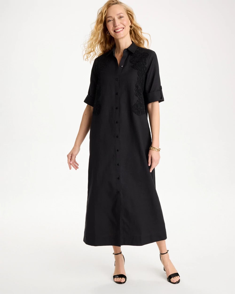 Chico's On Sale - Embellished Linen-Cotton Shirtdress