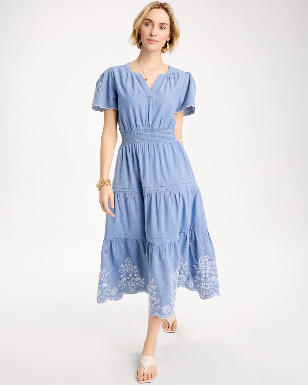 Chico's Outlet - Chambray Embroidered Dress