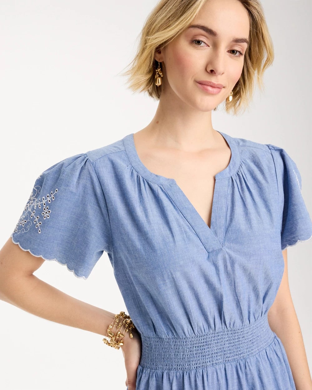 Chico's Outlet - Chambray Embroidered Dress