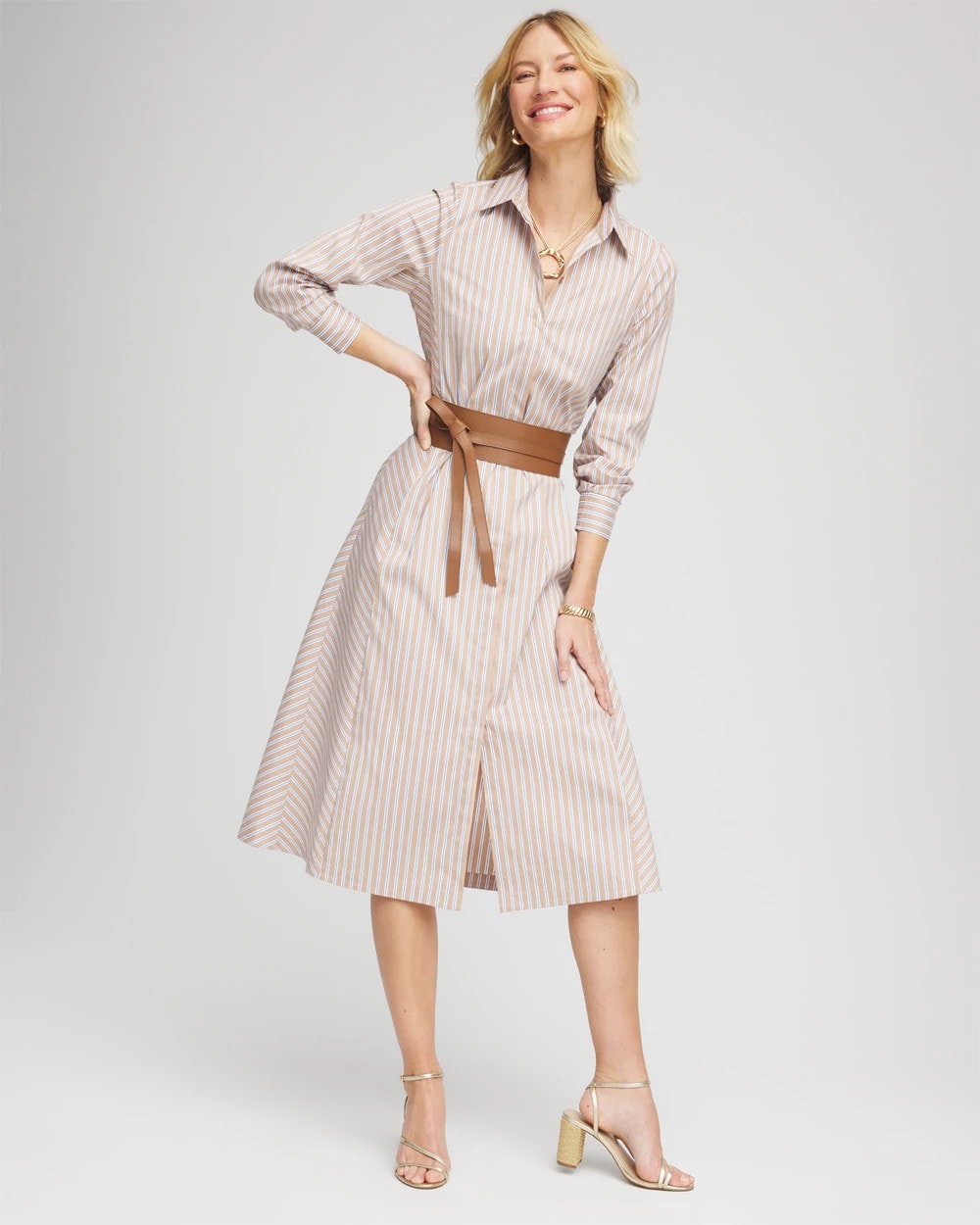 Chico's Sale - Vanilla Chai Striped Shirtdress