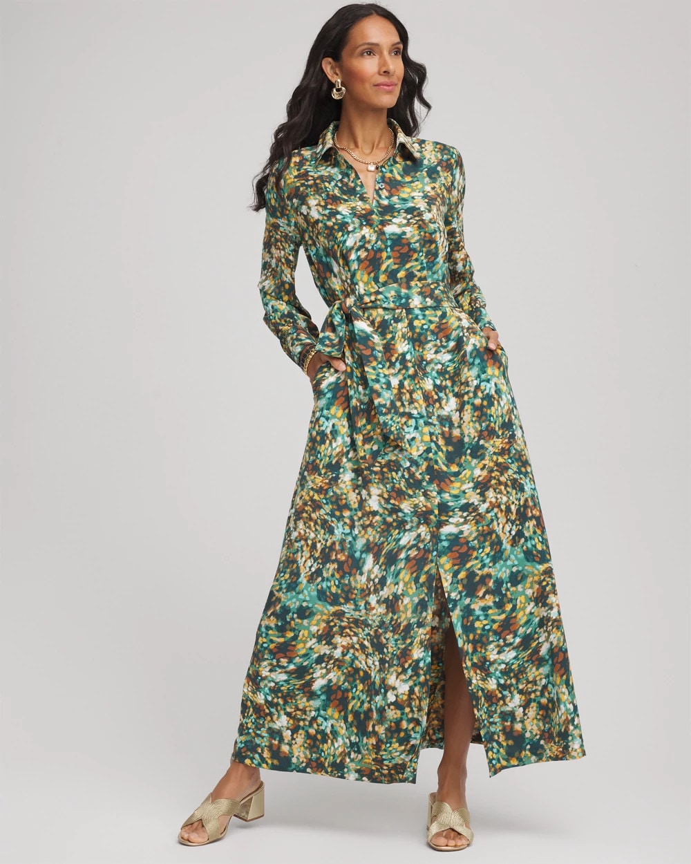 Chico's On Sale - Printed Long-Sleeved Shirtdress