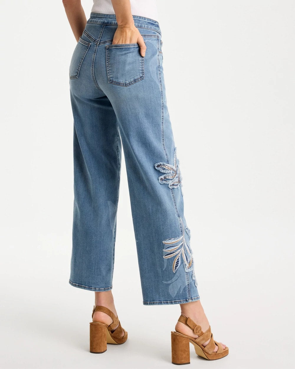 Chico's Online - Tropical Embroidery Pull-On Wide Crop Jean