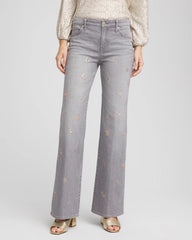 Chico's Discount - Rose Gold Embellished Girlfriend Flared Jeans