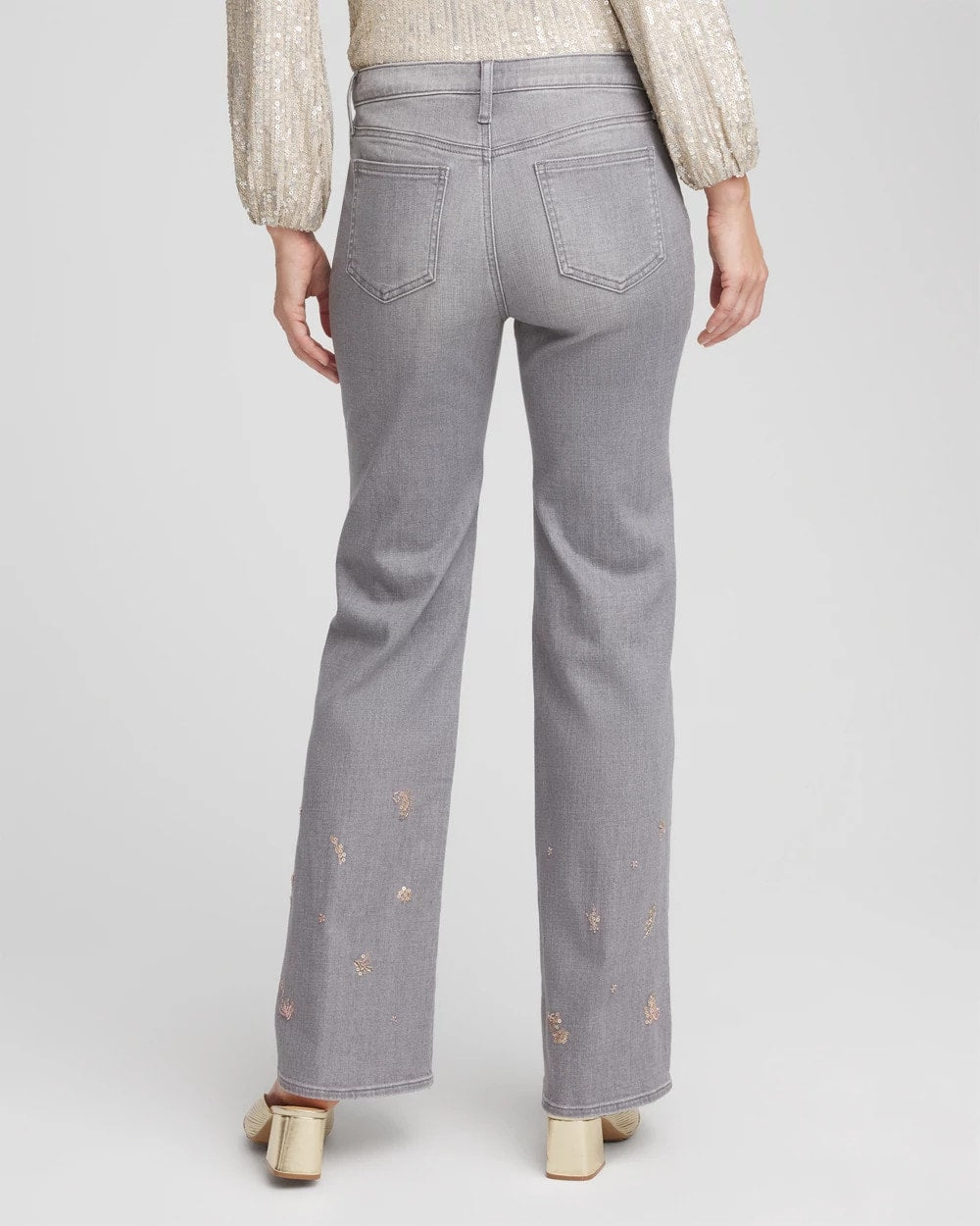 Chico's Discount - Rose Gold Embellished Girlfriend Flared Jeans