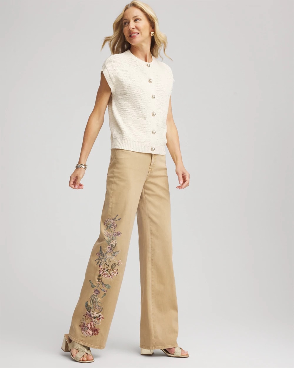 Chico's Sale - Embroidered High-Rise Wide-Leg Jeans