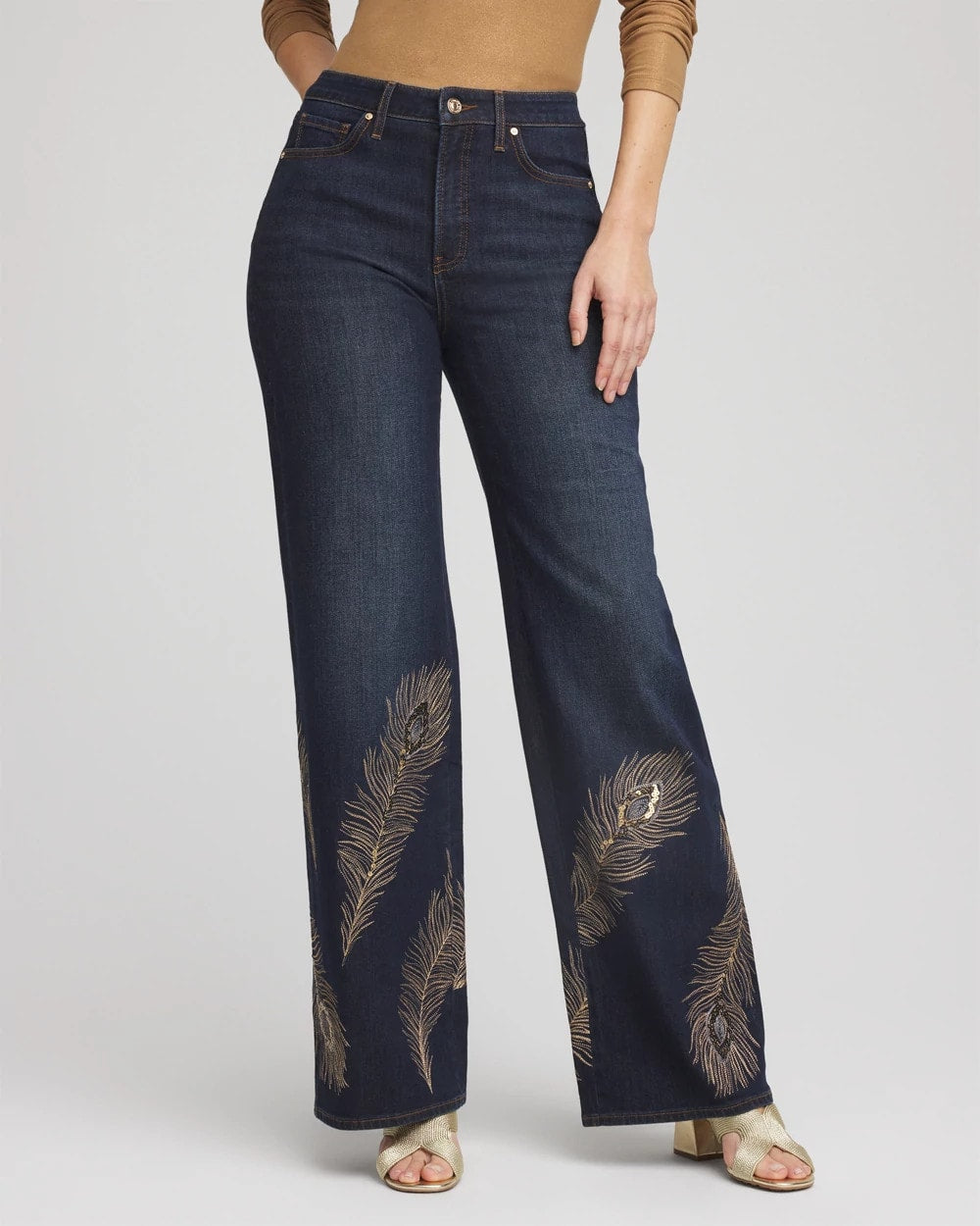 Chico's US - Embellished High-Rise Wide-Leg Jeans