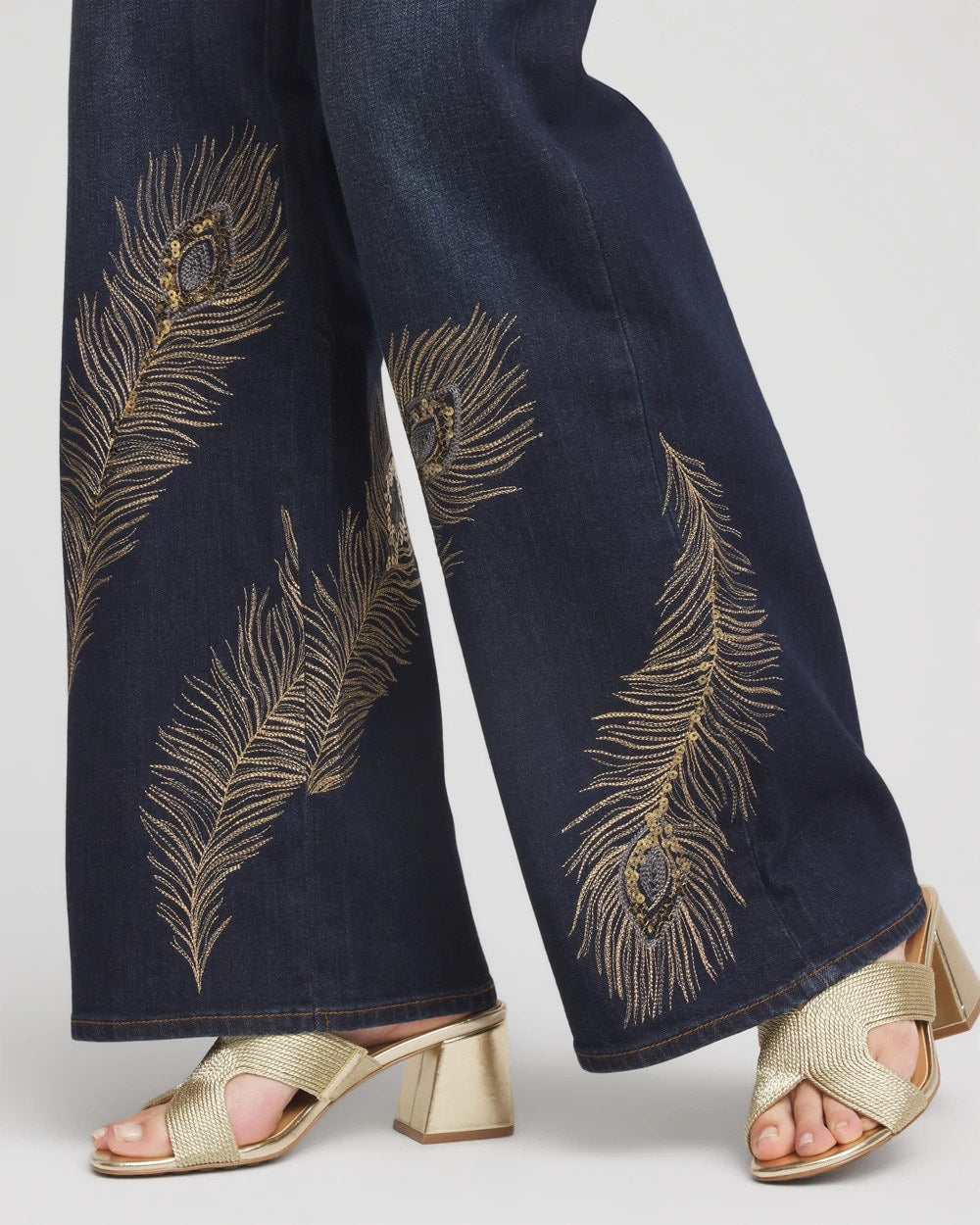 Chico's US - Embellished High-Rise Wide-Leg Jeans
