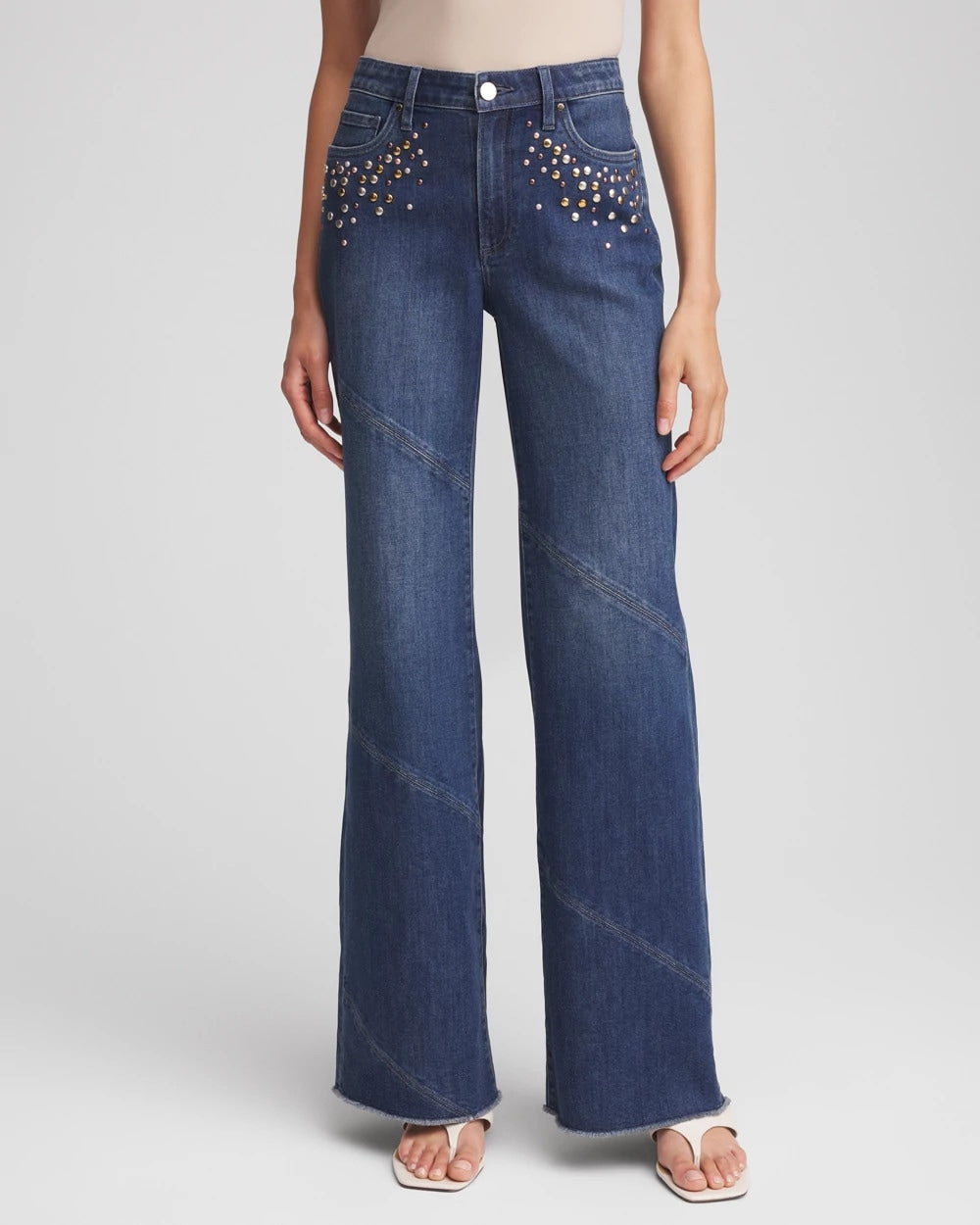 Chico's / Embellished Frayed Flared-Leg Jeans
