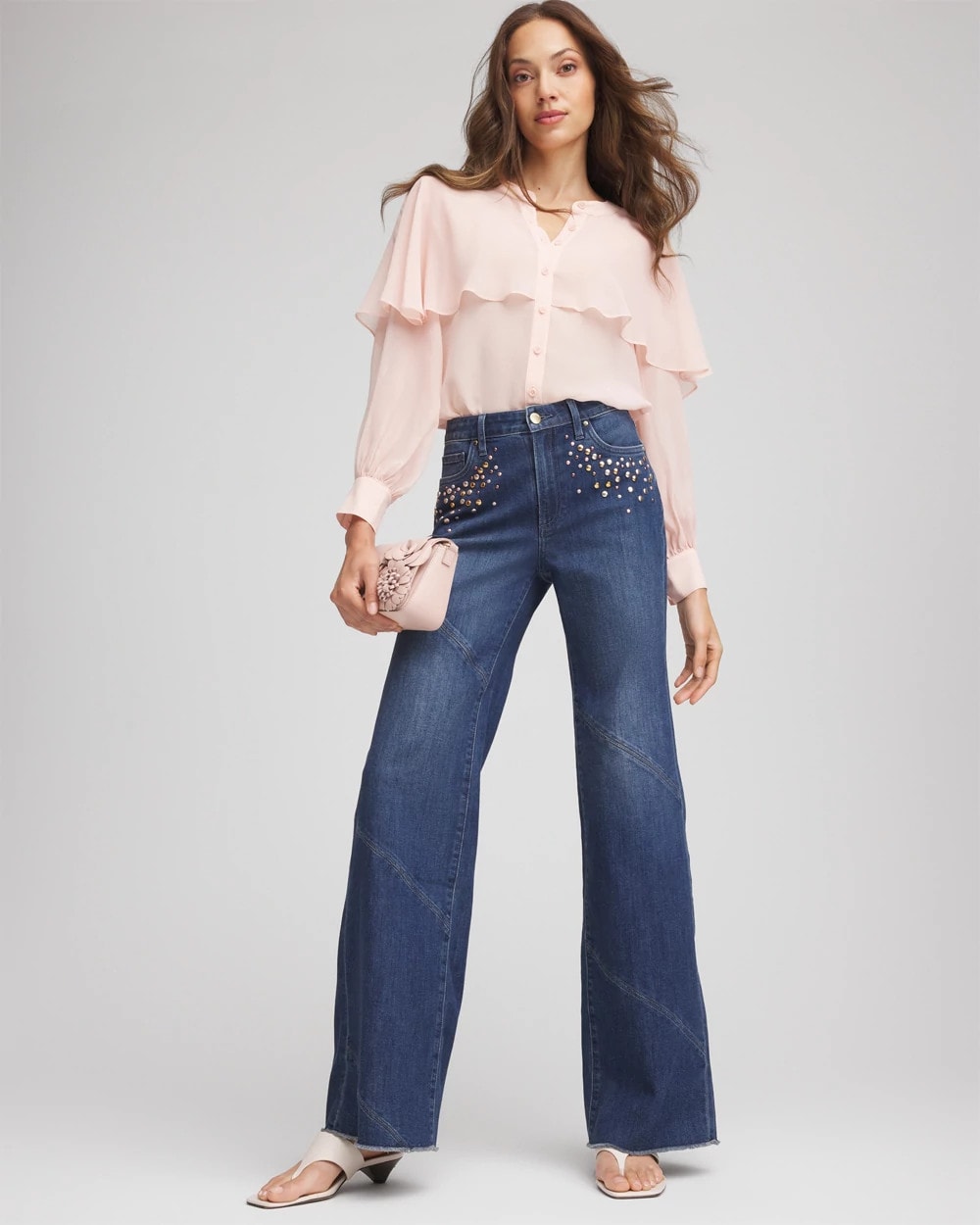 Chico's / Embellished Frayed Flared-Leg Jeans