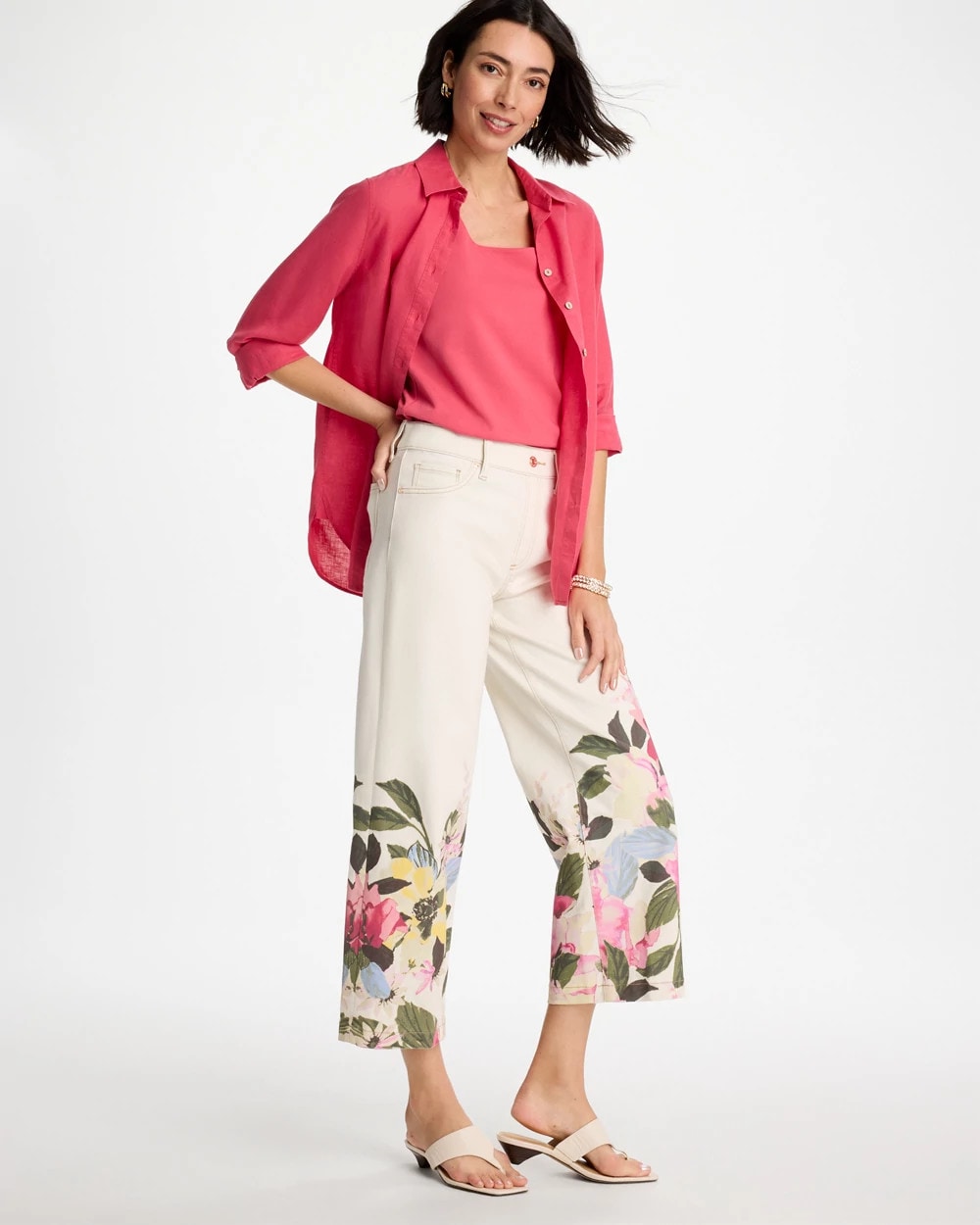 Chico's Discount - Printed Pull-On Wide Crop Jeans