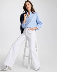 Chico's For Sale - Striped Poplin Ruffle Neck Shirt