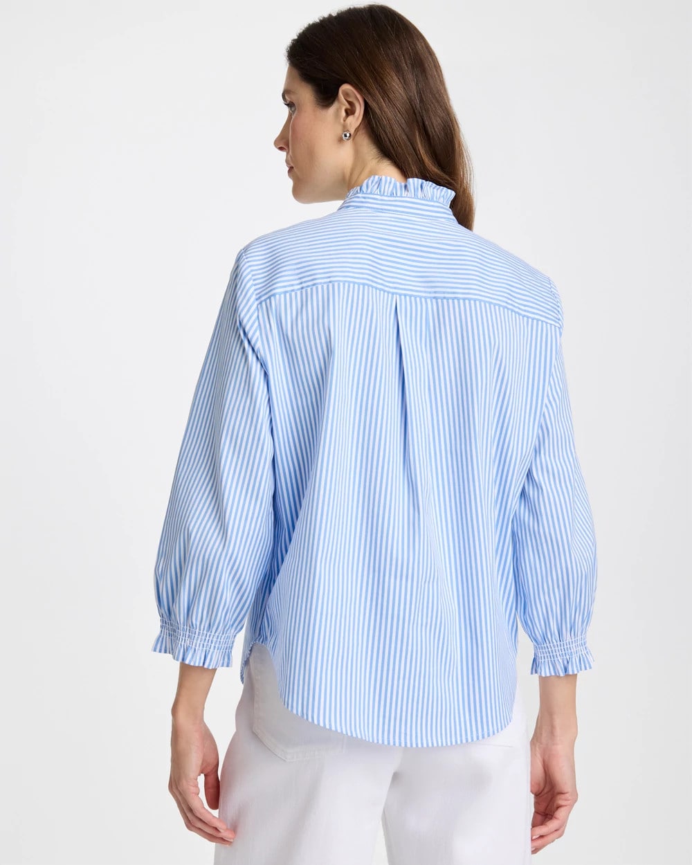 Chico's For Sale - Striped Poplin Ruffle Neck Shirt