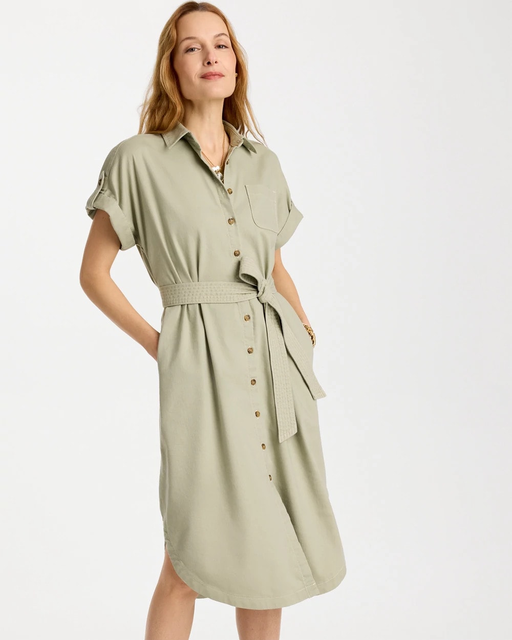 Chico's Outlet - Dolman Tie Hemp Denim Shirtdress