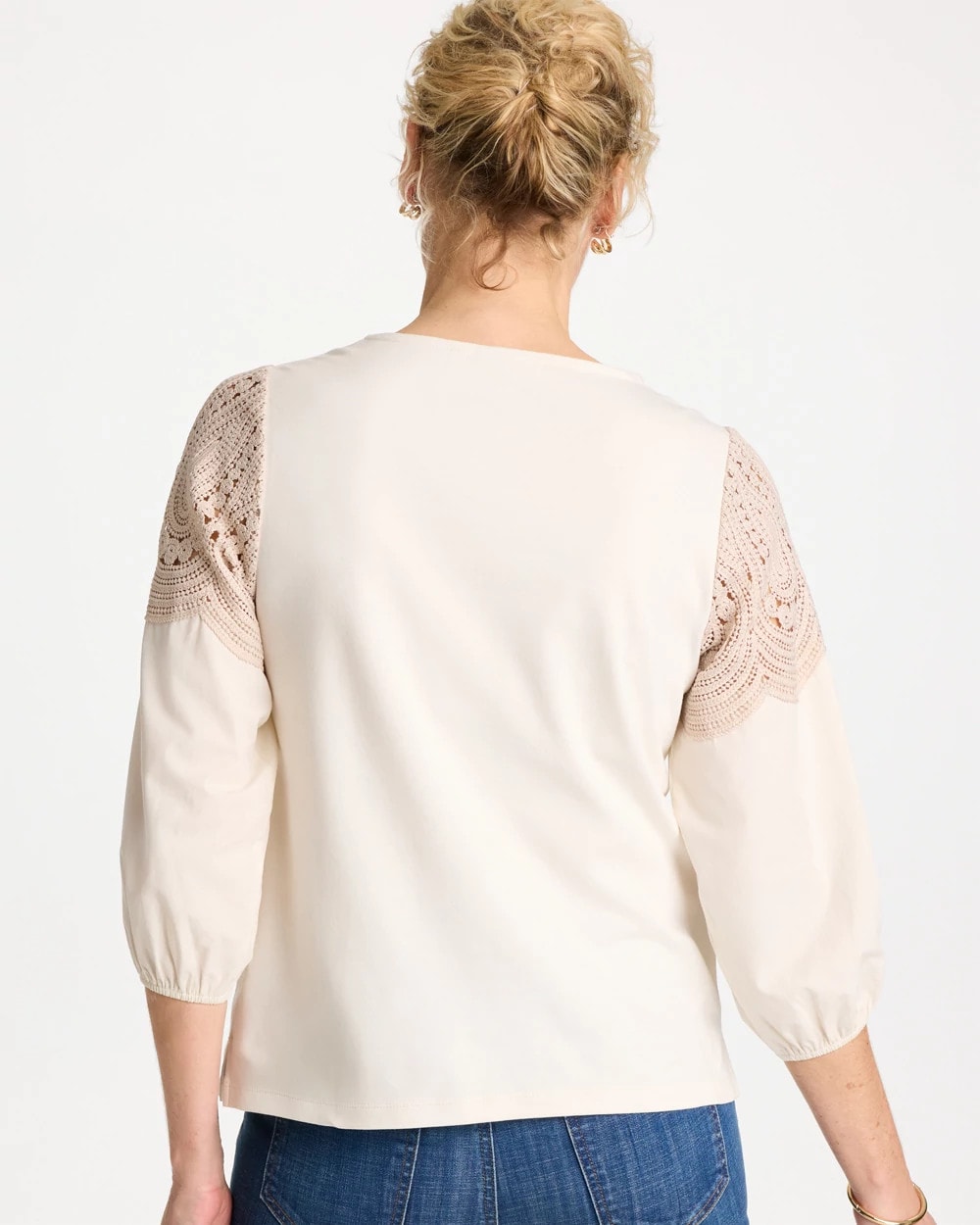 Chico's Sale - Lace Crochet Sleeve Tee