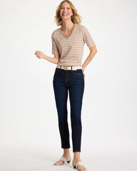Chico's Outlet - Striped Cotton Slub V-Neck Tee