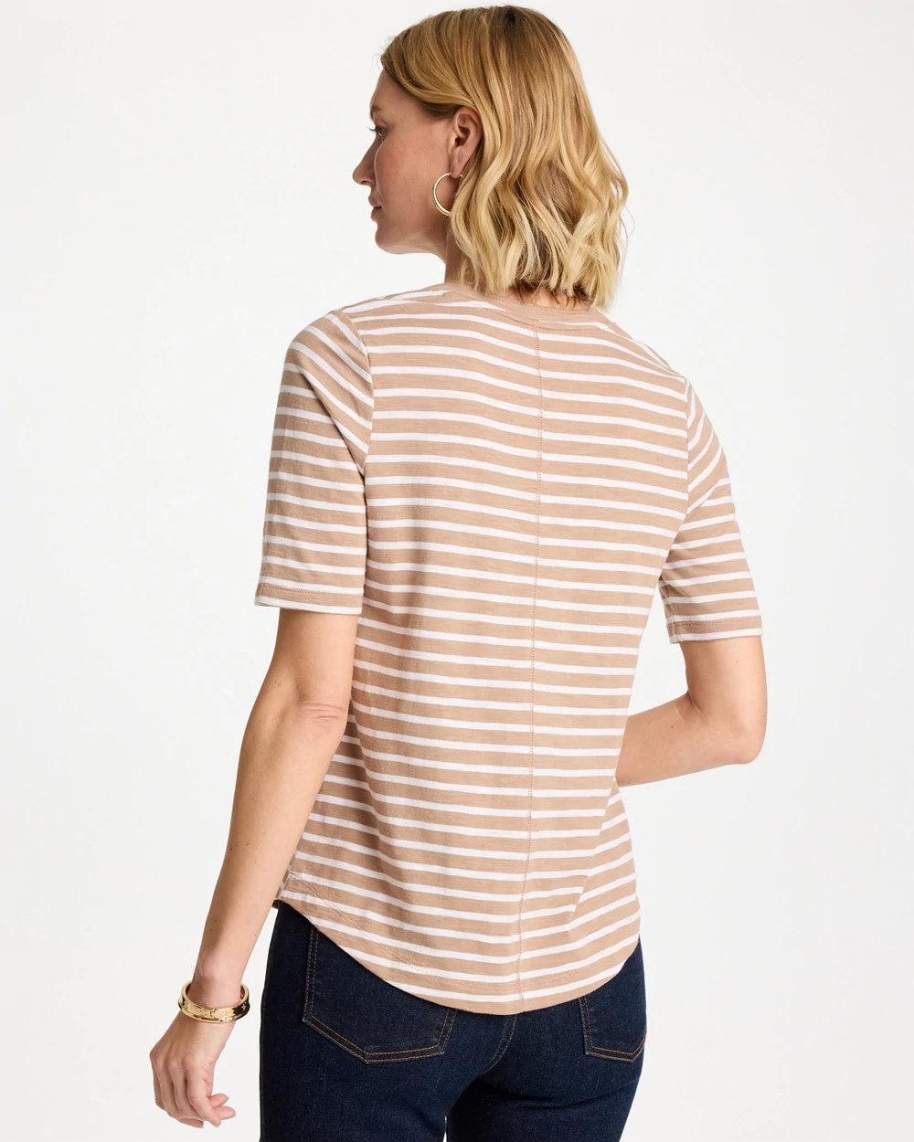 Chico's Outlet - Striped Cotton Slub V-Neck Tee