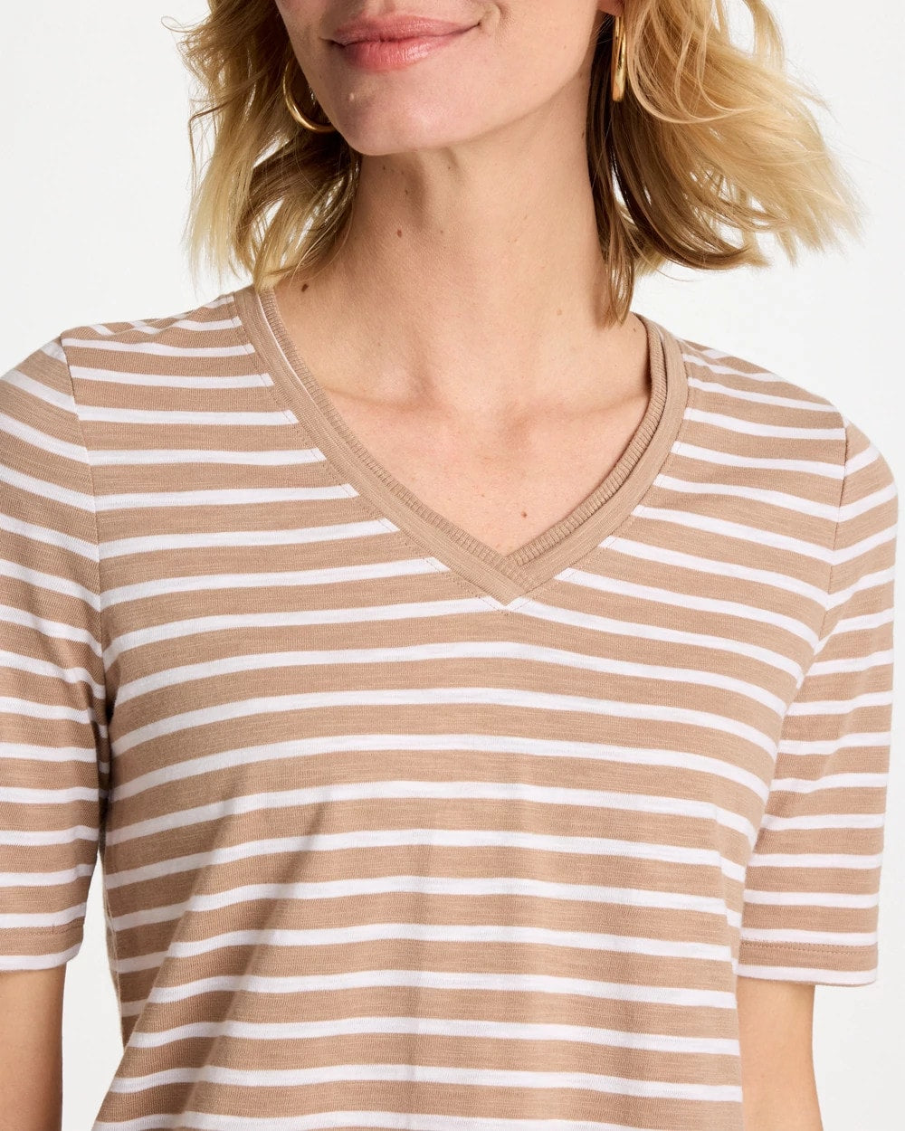 Chico's Outlet - Striped Cotton Slub V-Neck Tee