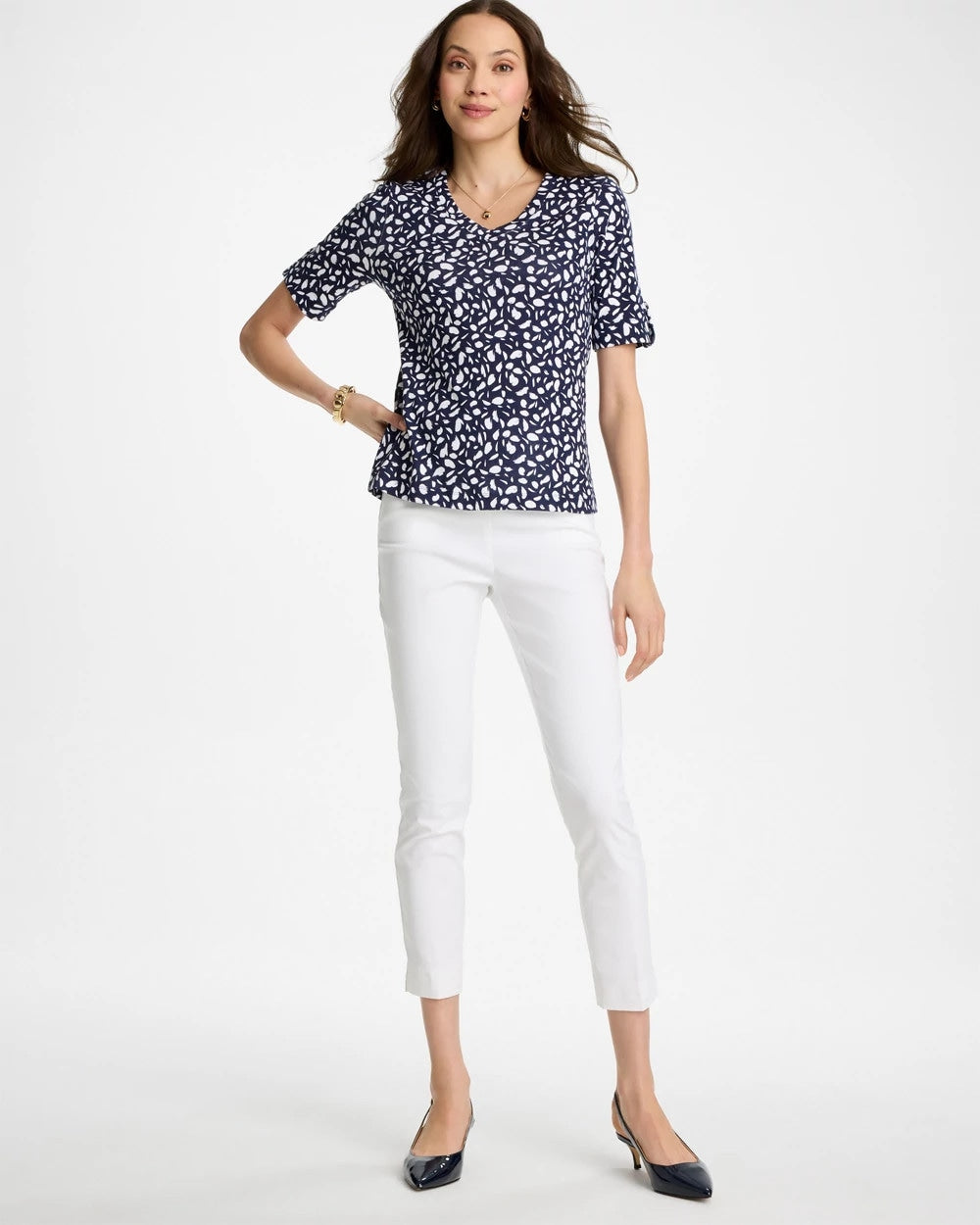 Chico's / Printed Pima V-Neck Tee