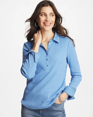 Chico's Discount - Knit Woven Mix Rib Henley