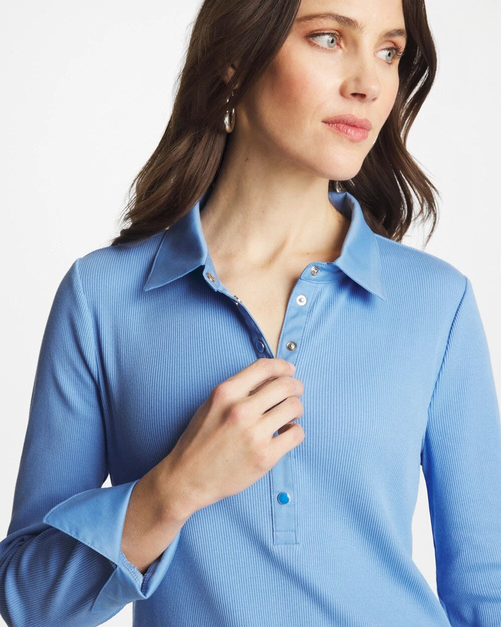 Chico's Discount - Knit Woven Mix Rib Henley
