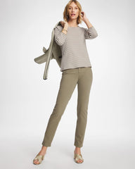 Chico's US - Striped Ribbed Button Crewneck Tee
