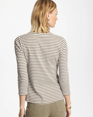 Chico's US - Striped Ribbed Button Crewneck Tee