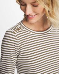 Chico's US - Striped Ribbed Button Crewneck Tee