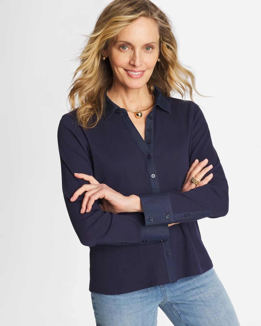 Chico's / Collared Rib Mix Henley
