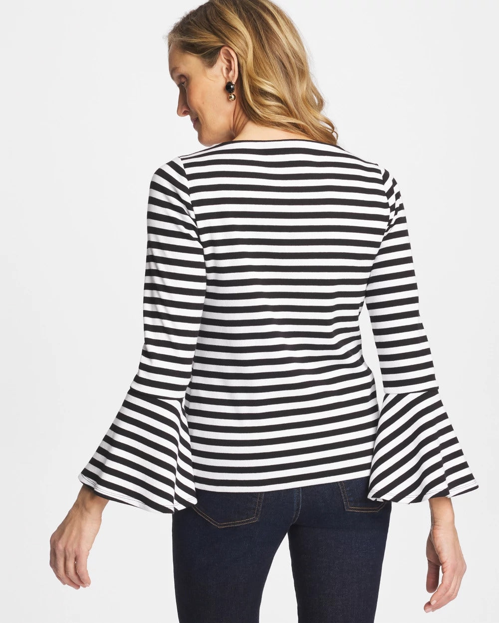 Chico's Sale - Striped Rib Knit Bell Sleeve Top