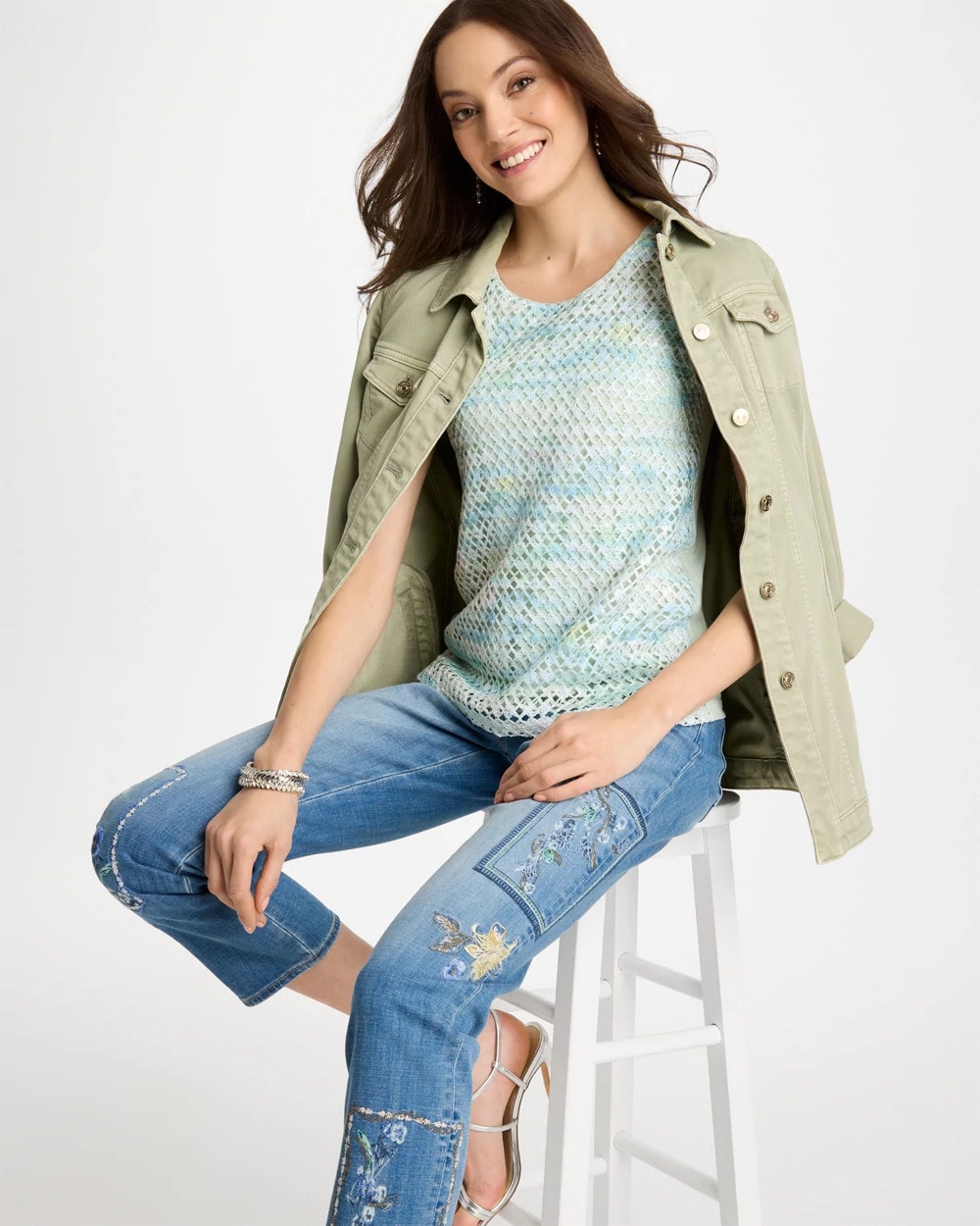 Chico's US - Mermaid Sequin Mesh Crochet Tank