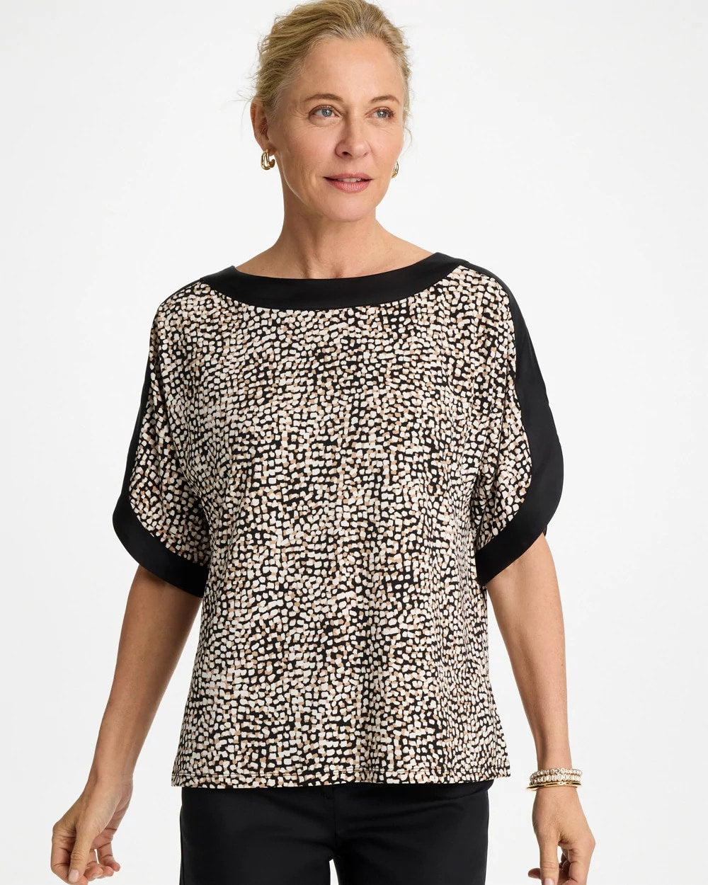 Chico's Discount - Printed Jersey & Satin Dolman Tee