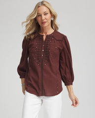 Chico's US - Embroidered Crinkle-Cotton Blouse