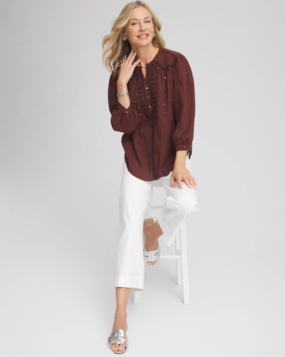 Chico's US - Embroidered Crinkle-Cotton Blouse