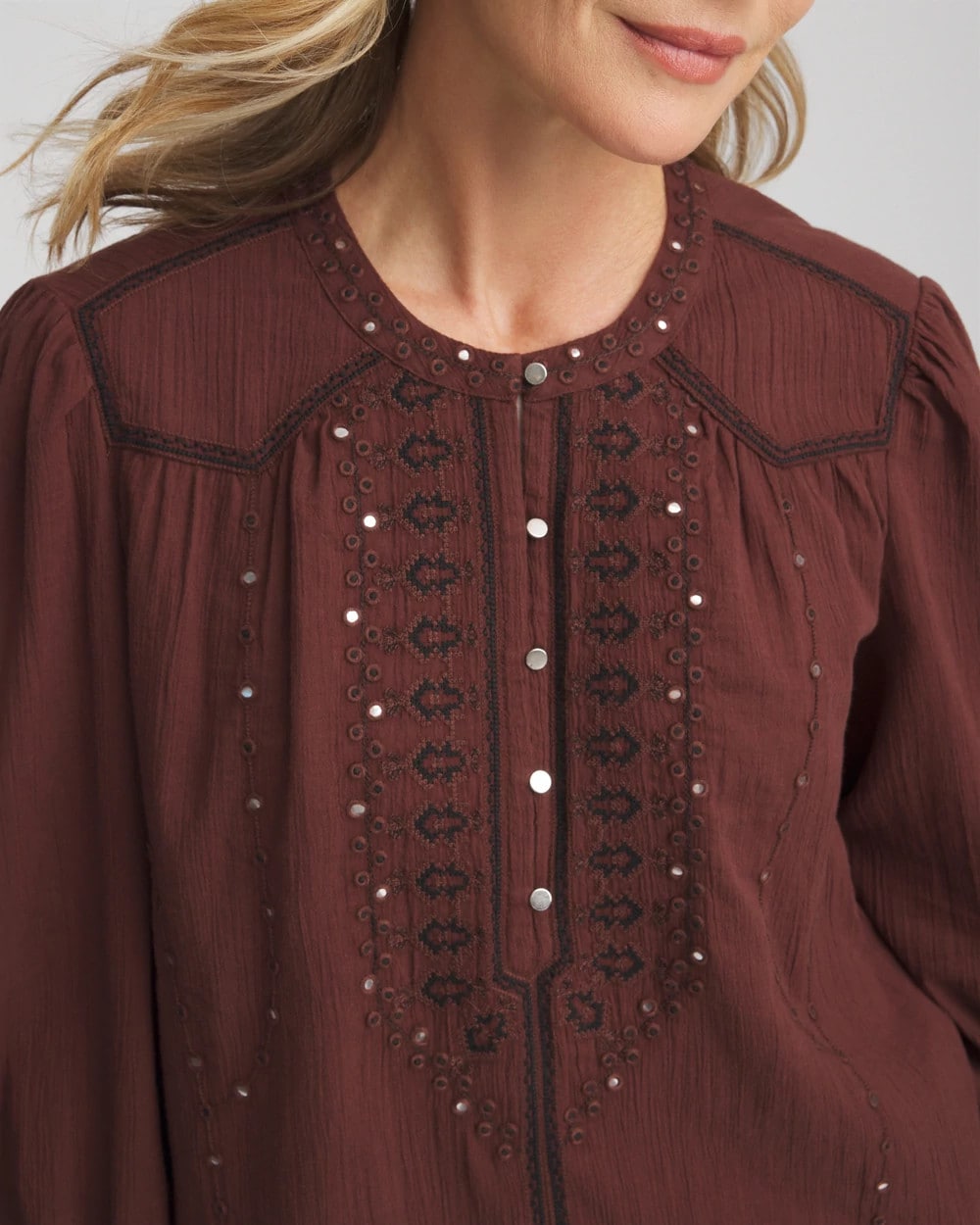Chico's US - Embroidered Crinkle-Cotton Blouse