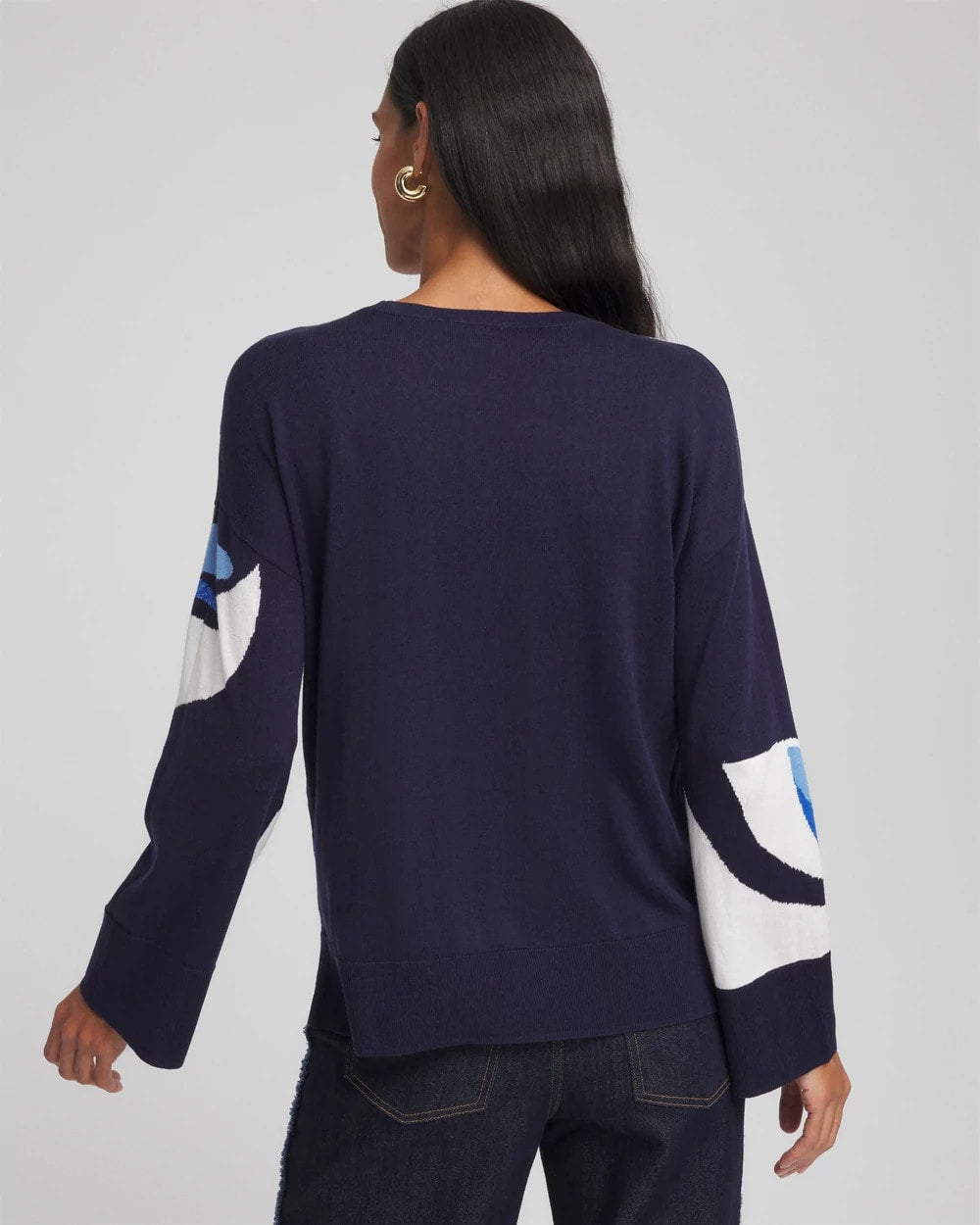 Chico's Discount - Floral Intarsia Crewneck Pullover