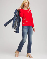 Chico's US - V-Day Embroidered Heart Pullover