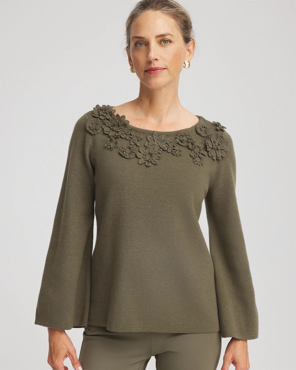Chico's US - Appliqué Flared-Sleeve Sweater