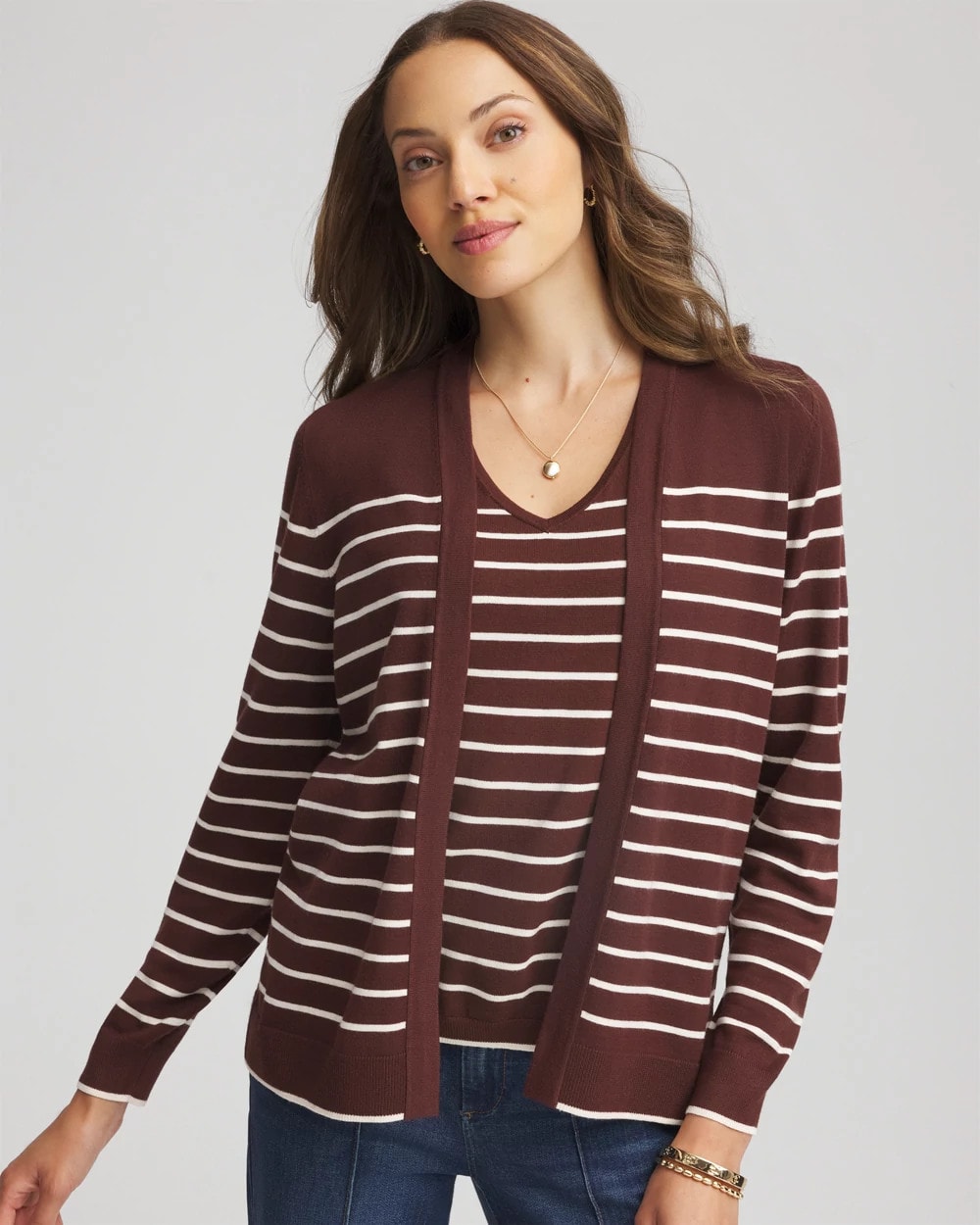 Chico's Discount - Ella Striped Long-Sleeve Cardigan