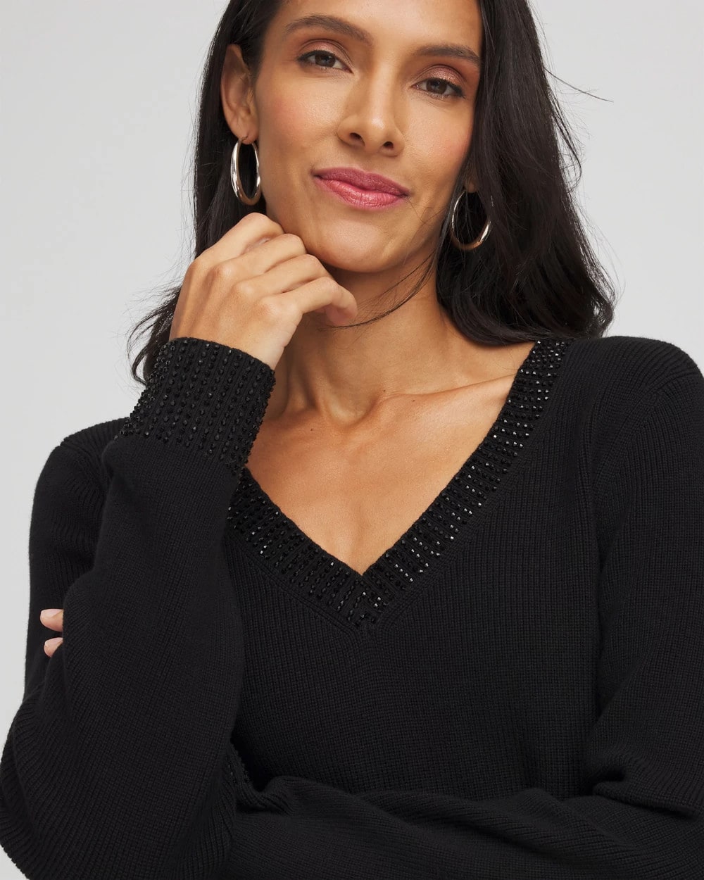 Chico's US - Embellished V-Neck Pullover Sweater