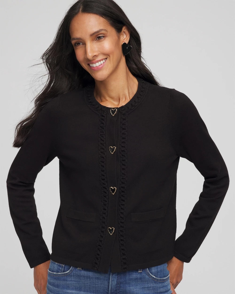 Chico's / V-Day Embroidered Crewneck Cardigan