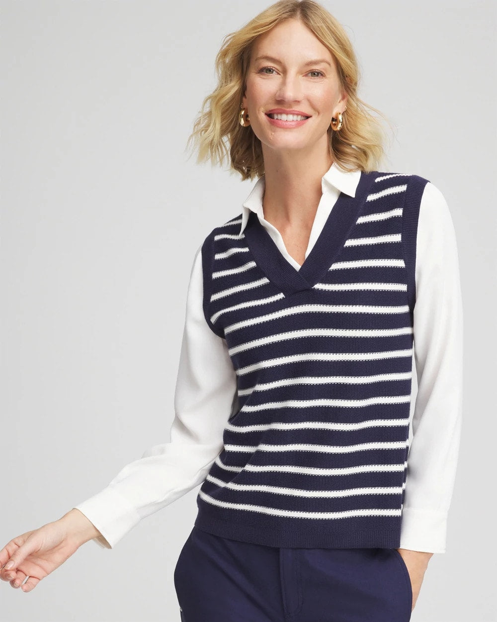 Chico's Discount - Striped V-Neck 2 in 1 Sweater Vest