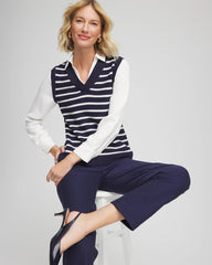 Chico's Discount - Striped V-Neck 2 in 1 Sweater Vest
