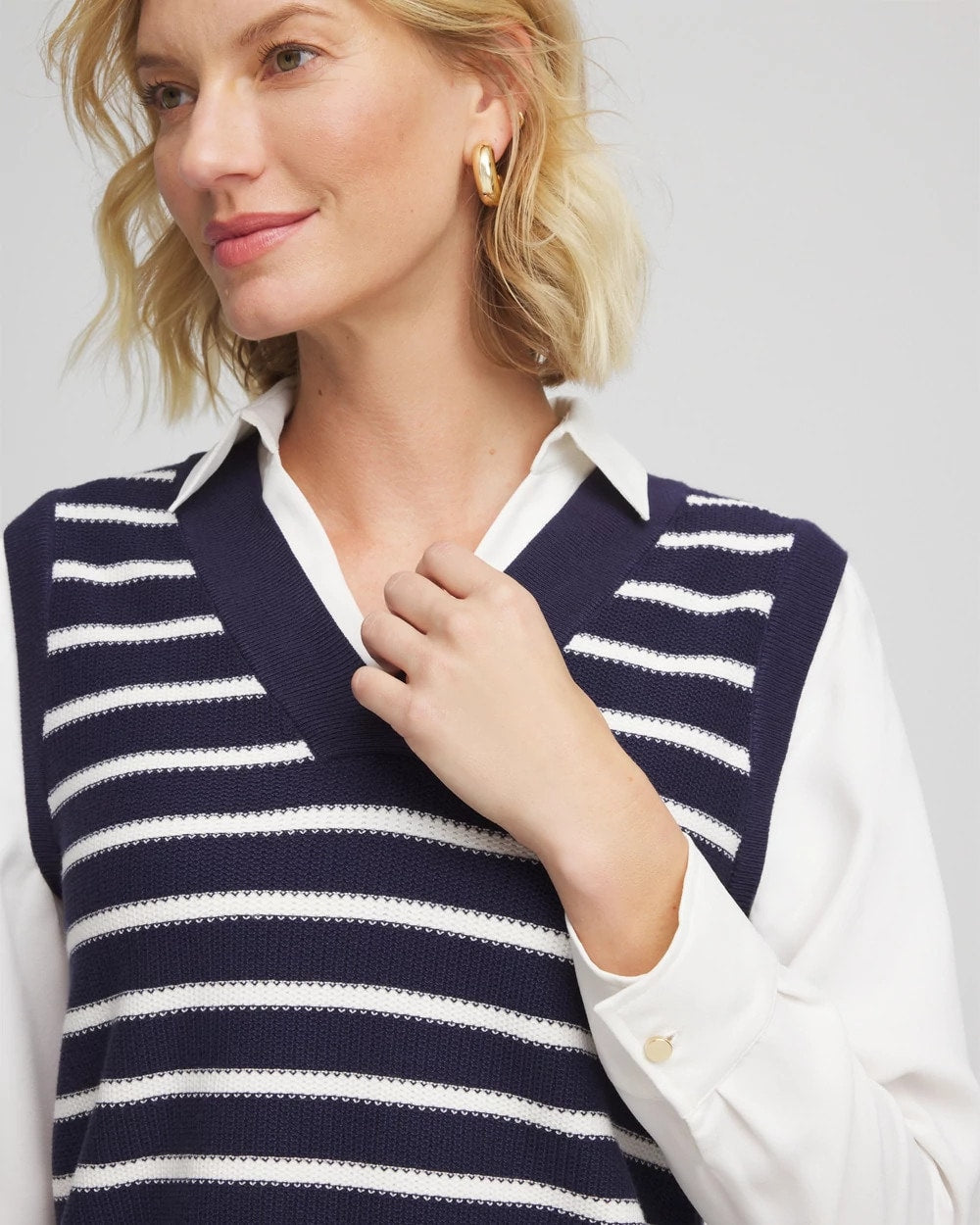 Chico's Discount - Striped V-Neck 2 in 1 Sweater Vest