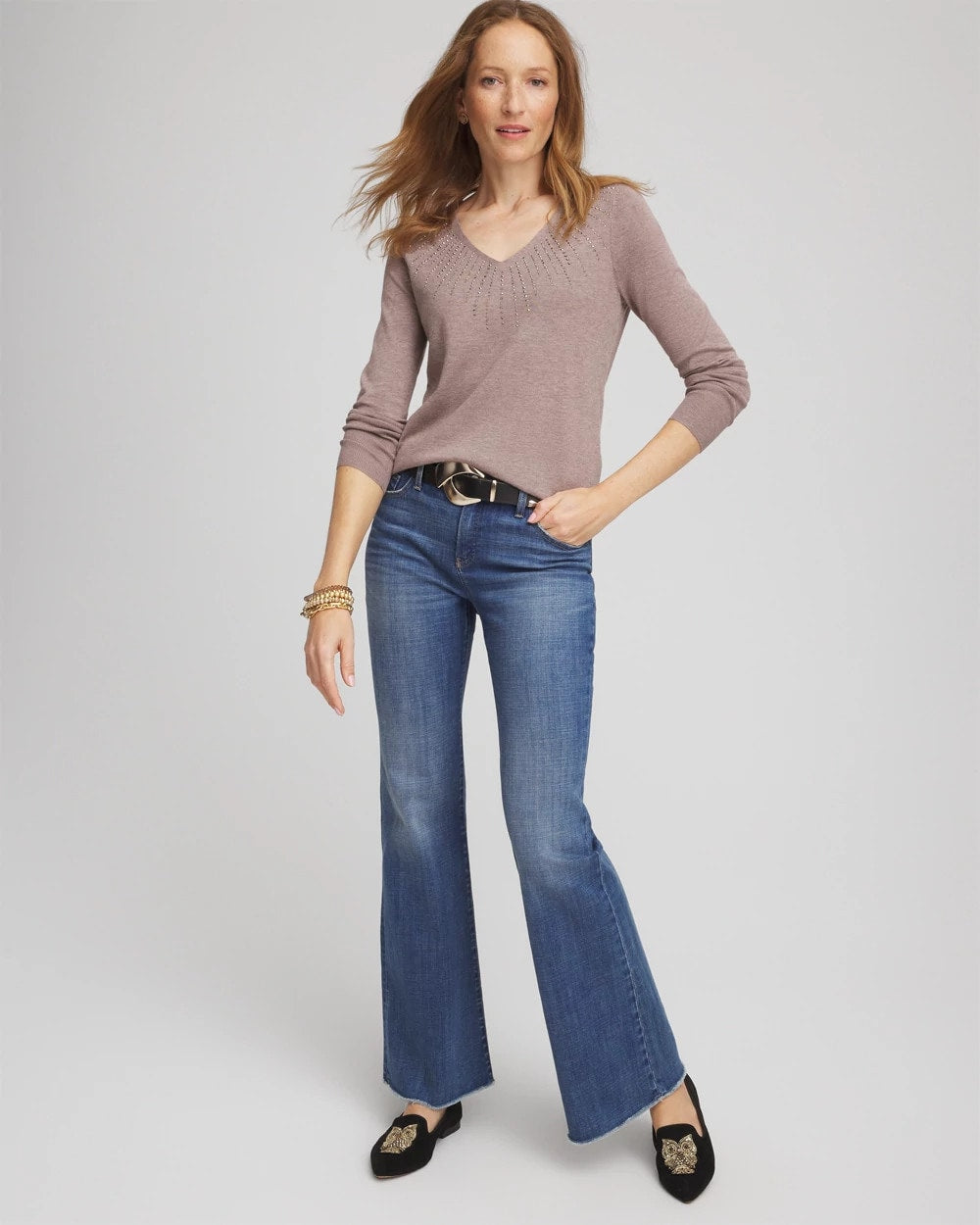 Chico's Discount - Ella Embellished V-Neck Sweater
