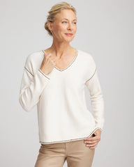 Chico's Sale - Contrast Stitch V-Neck Sweater