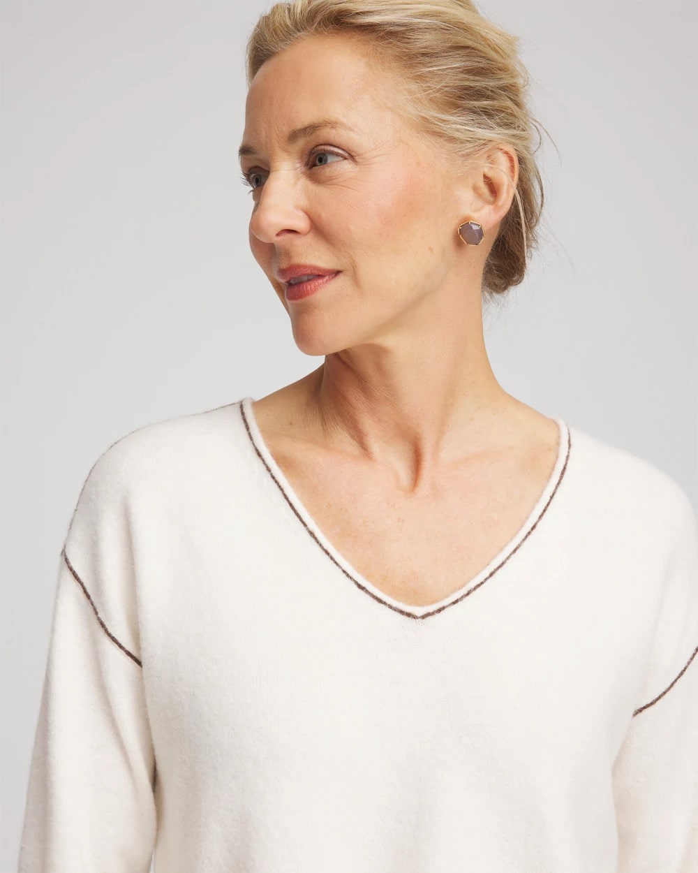 Chico's Sale - Contrast Stitch V-Neck Sweater