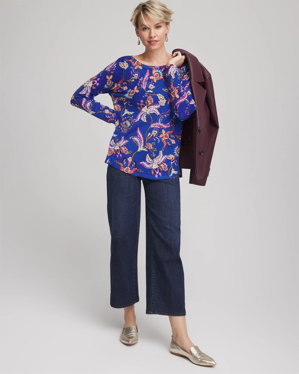 Chico's For Sale - Ella Boatneck Printed Pullover Sweater