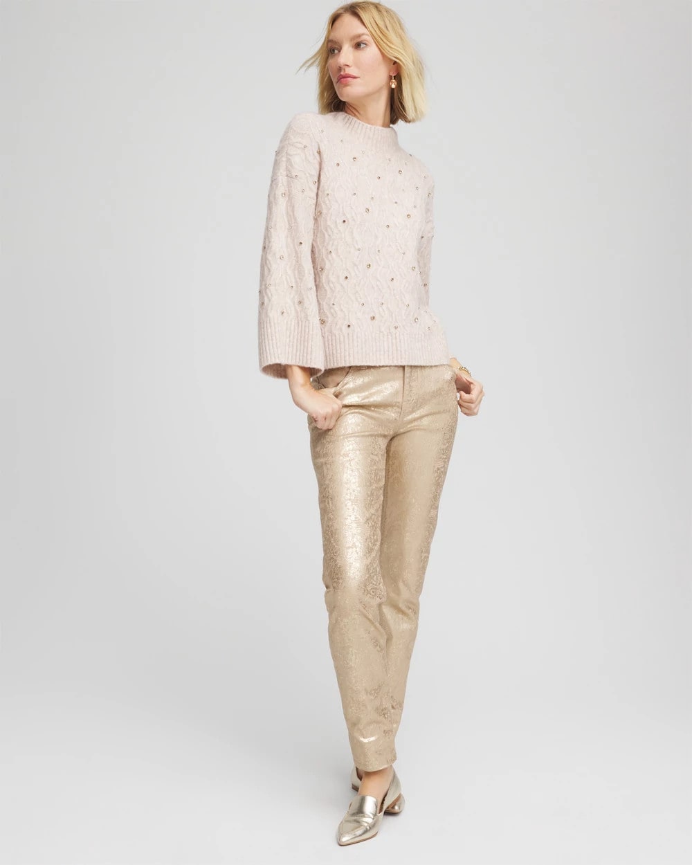 Chico's Online - Sequined Cable Knit Sweater